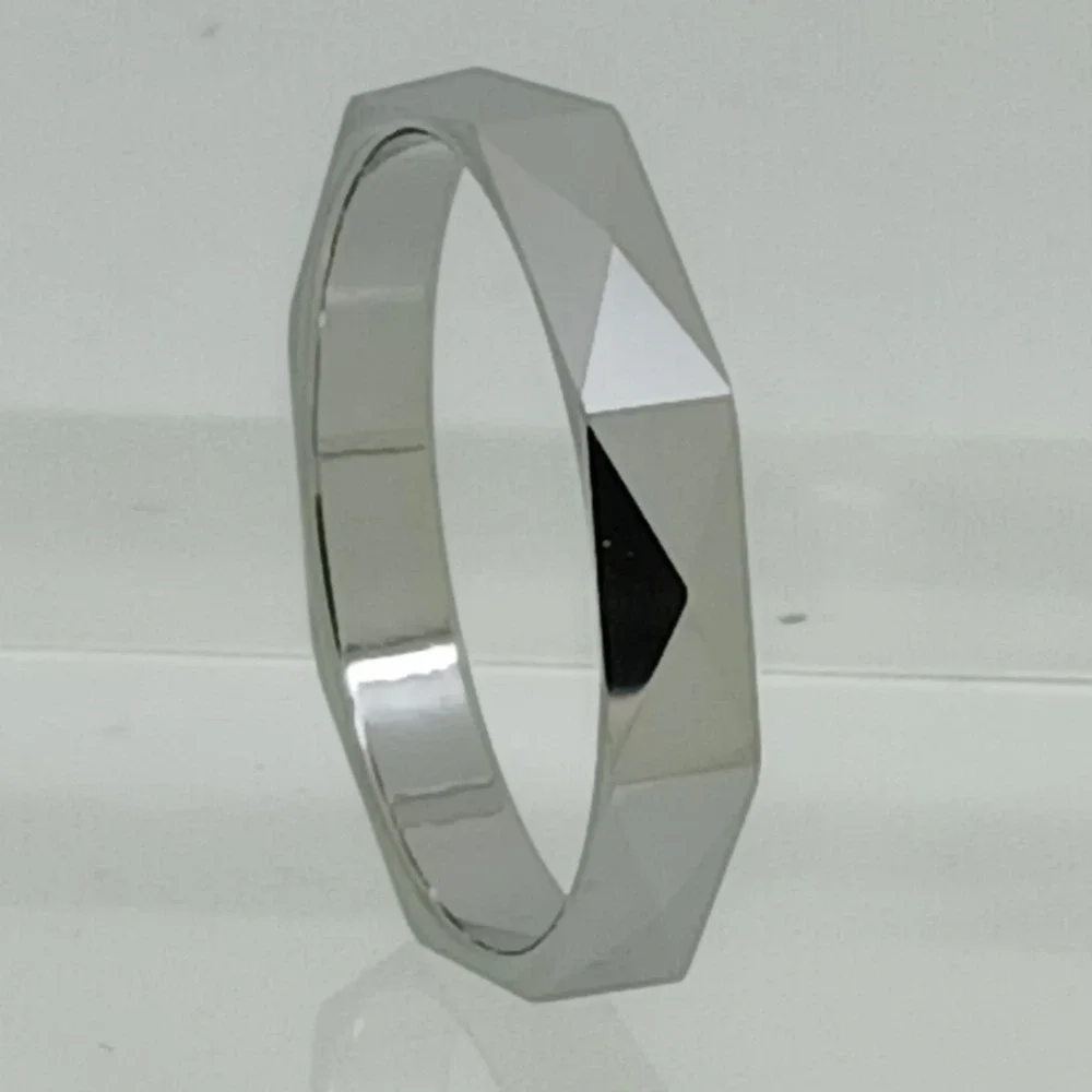 Vintage Tungsten Carbide Faceted Geometric Ring Size 10 Silver 4mm 1990s Y2K New